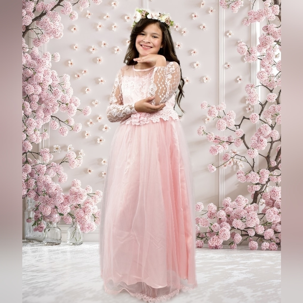 Elegant Pink Lace Kids Dress Size 13-14Y